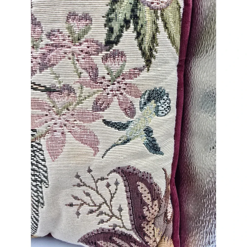 Tapestry Throw Pillows 12x12 Burgundy Good Peacock humming bird Floral Velvet